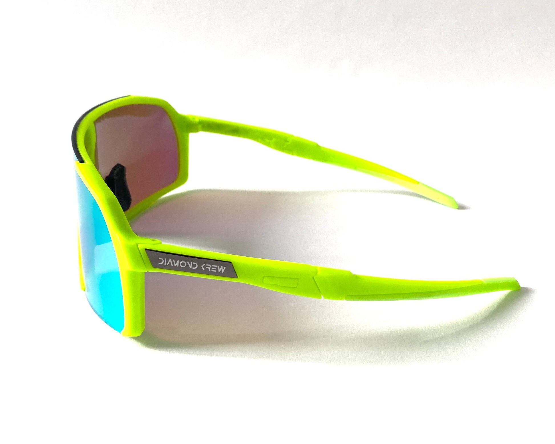 Diamond Krew Neon Green Baseball Sunglasses | neon green frame and lens detail