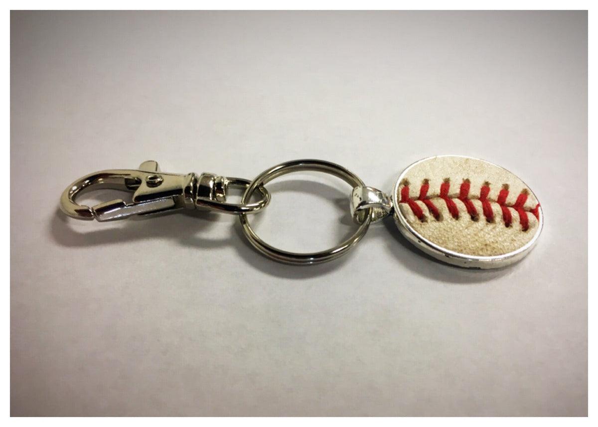 The Baseball Seams Company Baseball Seam Keychain made with used baseball seams, product detail view