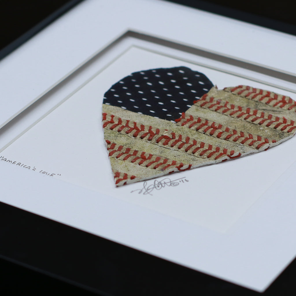 America's Love Original Artwork featuring a heart with American flag and baseball design.