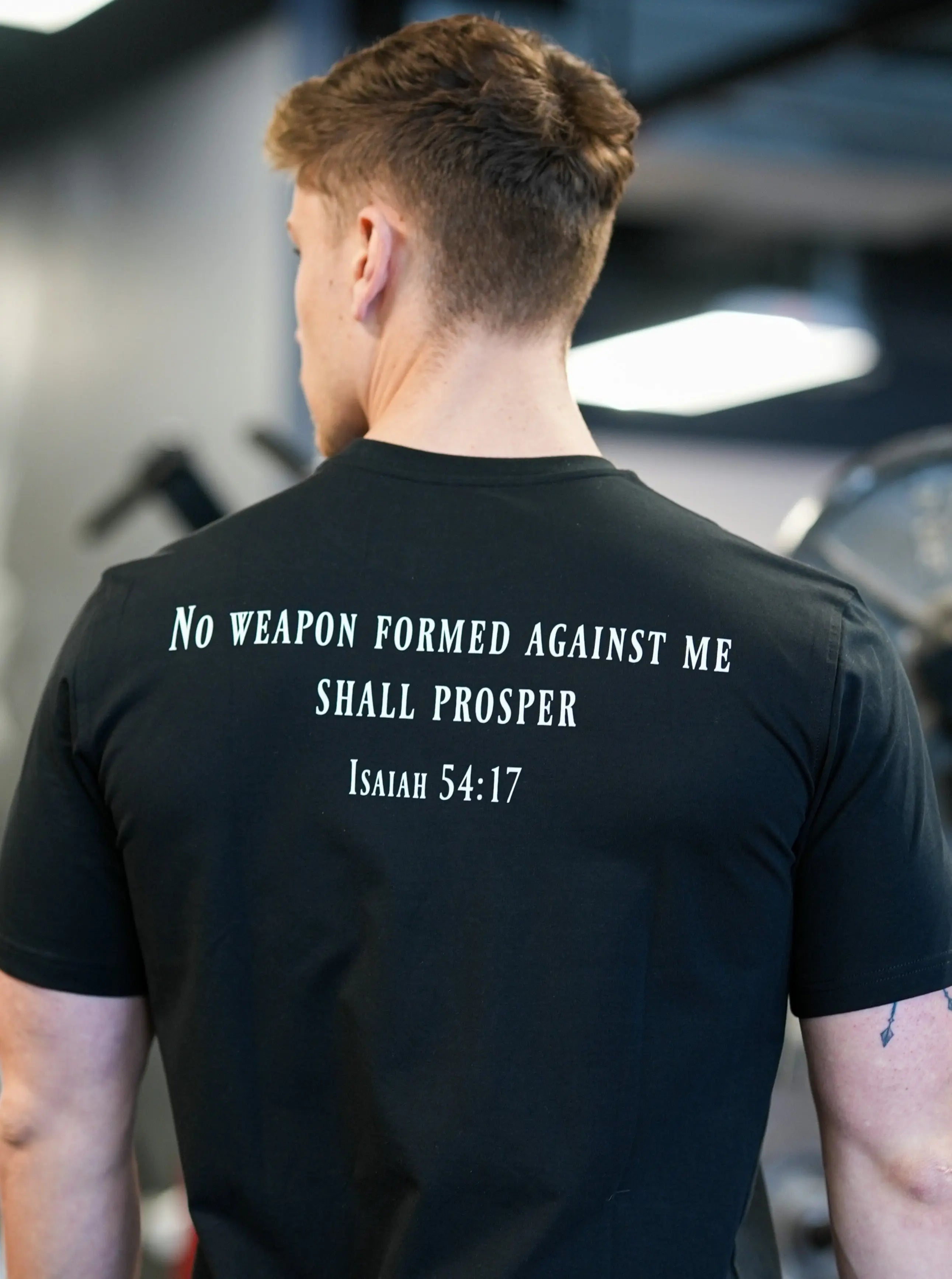 HolStrength black Sovereign Performance Tee featuring Isaiah 54:17