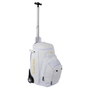Luccini Baseball Wheeled Gear Bag – White | White rolling backpack with black wheels on a white background