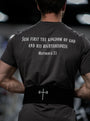 HolStrength gunmetal grey Sovereign Performance Tee featuring Matthew 6:33