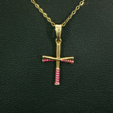 Mini Pink Softball Bat Cross Necklace | Gold