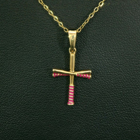 Mini Pink Softball Bat Cross Necklace | Gold