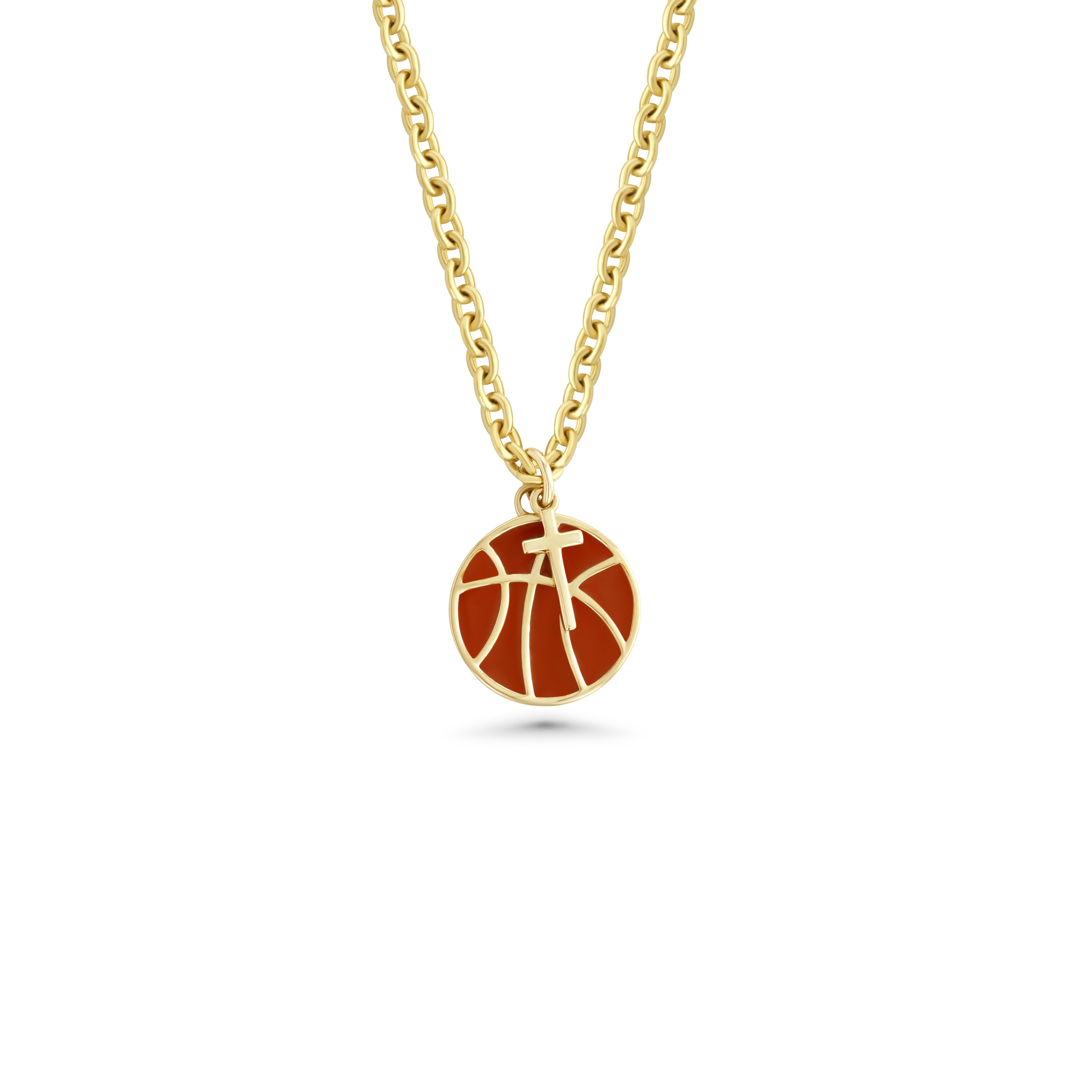 Orange Basketball Necklace w/ Dangle Cross Pendant | Gold