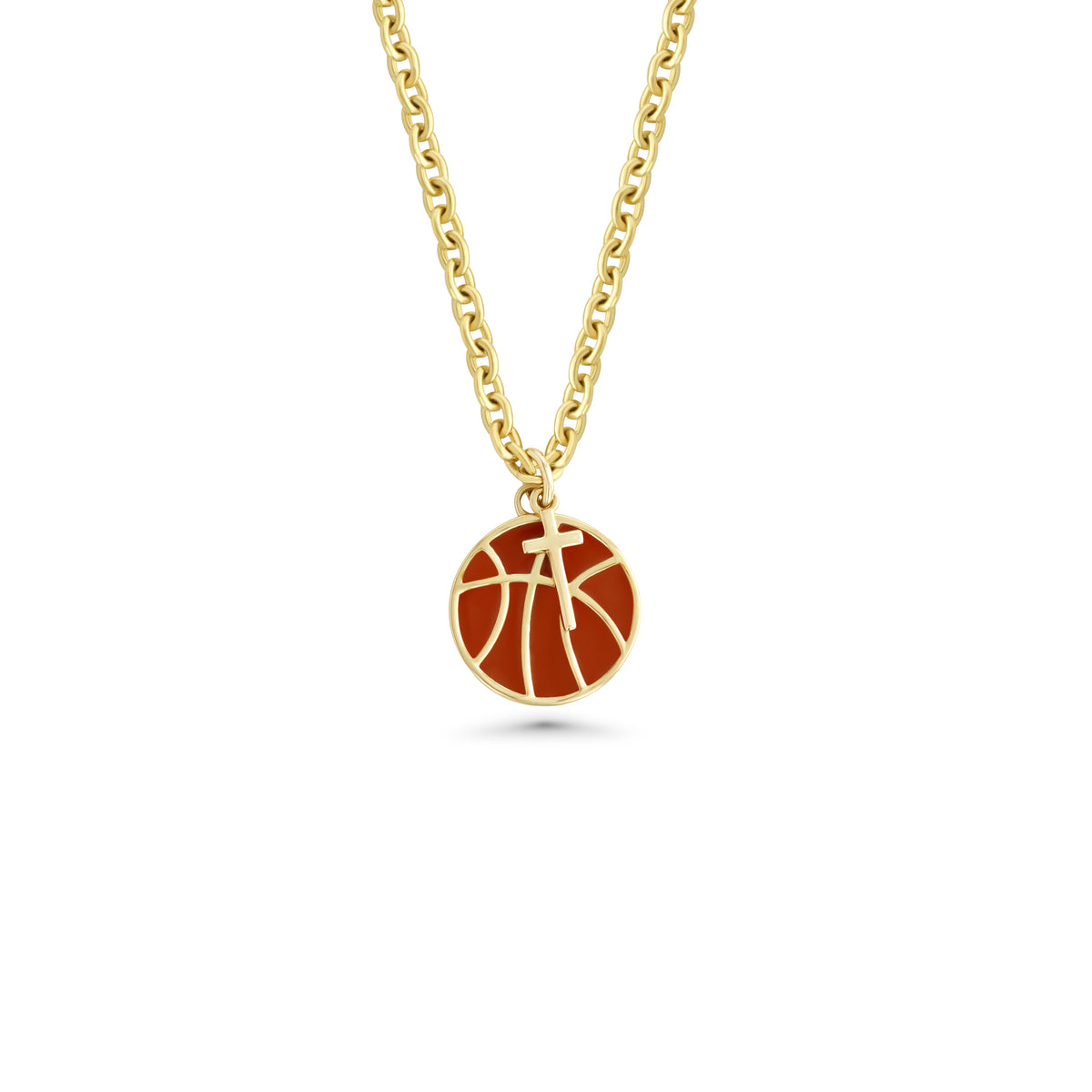 Orange Basketball Necklace w/ Dangle Cross Pendant | Gold