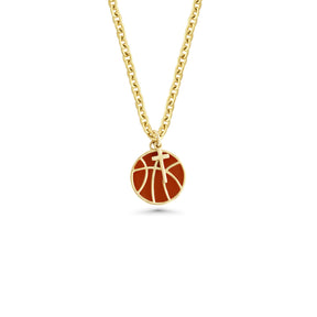 Orange Basketball Necklace w/ Dangle Cross Pendant | Gold