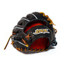 Jax Baseball Fielding Glove | CB-3 | Infield | Black with tan lace and red palm liner shown from the side.