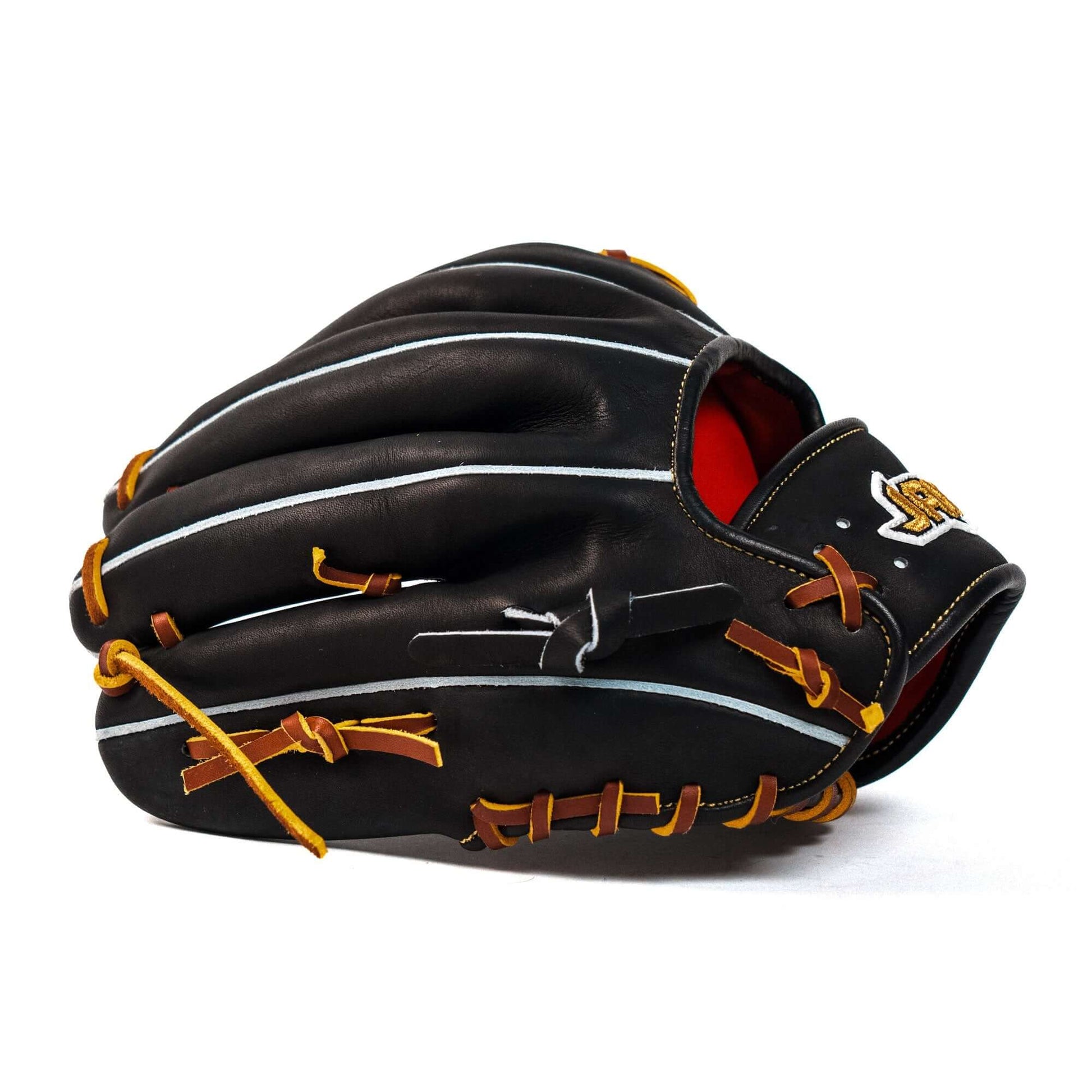 Jax Baseball Fielding Glove | CB-3 | Infield | Black - 11.5 inch leather glove with tan laces and gold stitching.