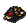 Jax Baseball Fielding Glove | CB-3 | Infield | Black - Side view showcasing leather, tan lace, and gold stitching.