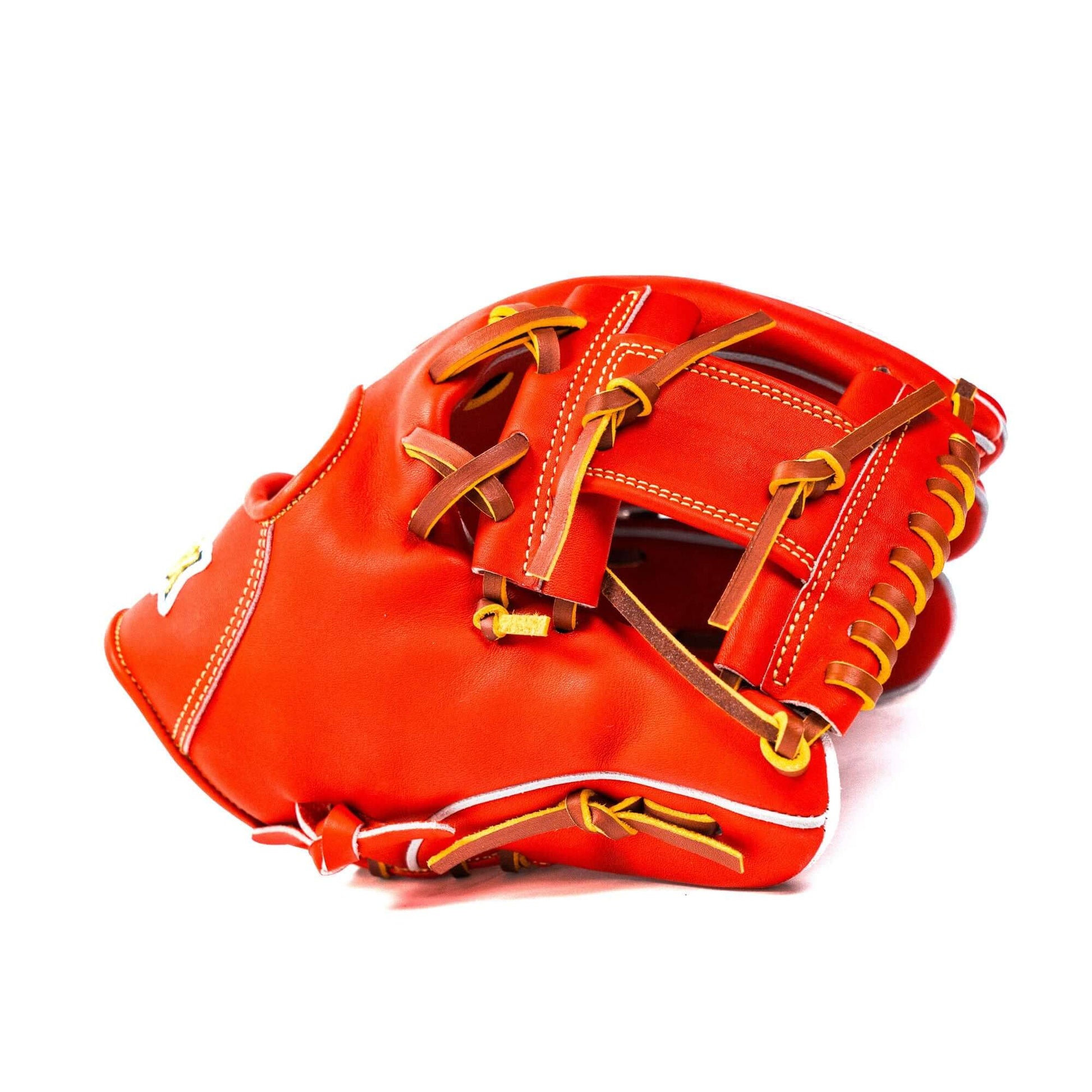 Jax Baseball Fielding Glove | CB-3 | Infield | Red - premium leather glove with gold stitching and red binding.