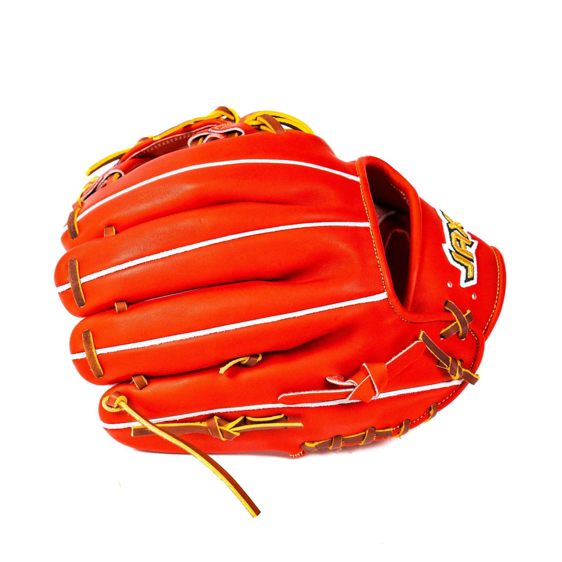 Jax Baseball Fielding Glove | CB-3 | Infield | Red - 11.5 inches with split gray welting and gold stitching.