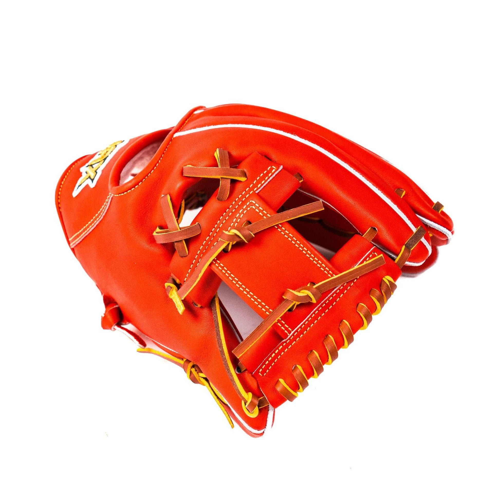 Jax Baseball Fielding Glove | CB-3 | Infield | Red, 11.5-inch leather glove with I-Web design and gold stitching.