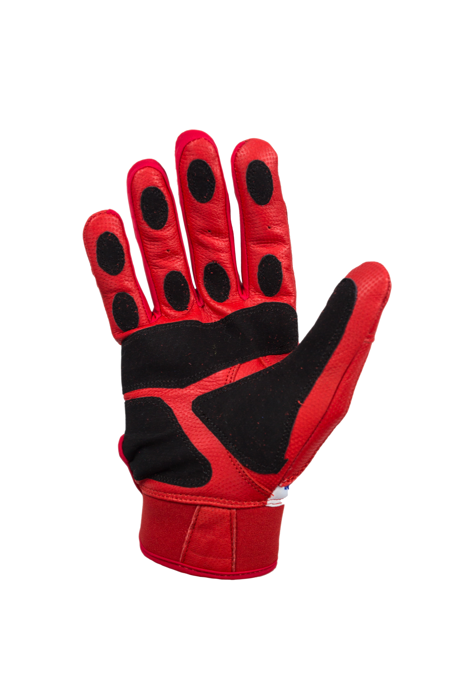 VukGripz Patriot Batting Gloves in red with padded grip and flexible design for superior performance.