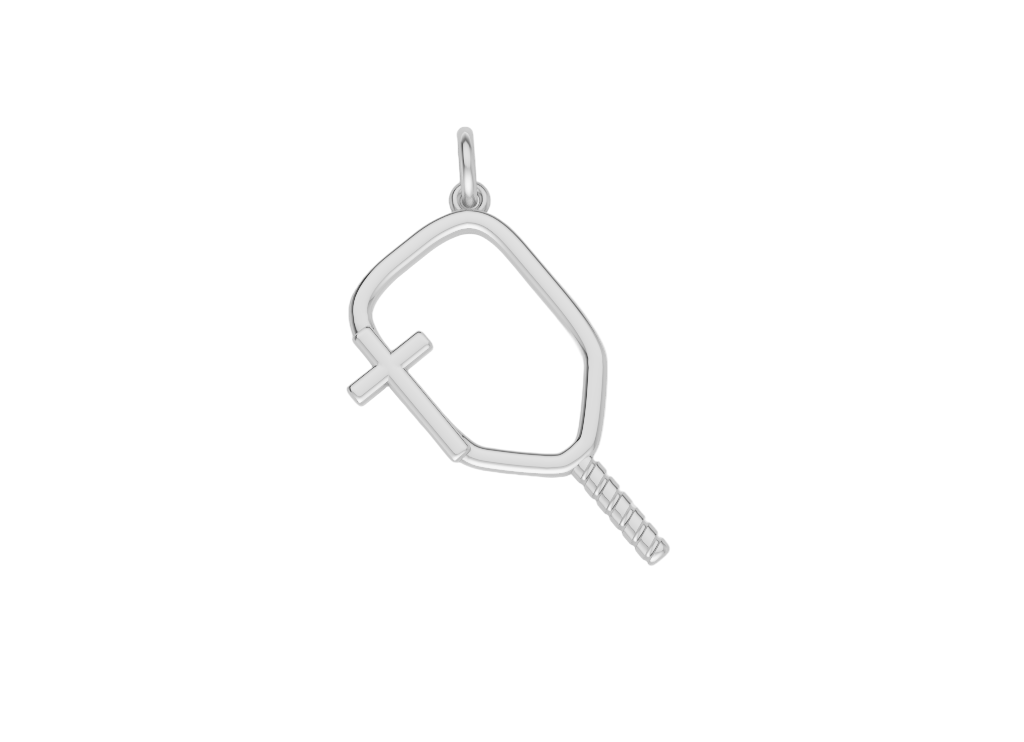 Sterling silver pickleball cross pendant with stainless steel chain – faith-based sports jewelry | Pickleball paddle cross necklace for Christian players – available in silver and gold