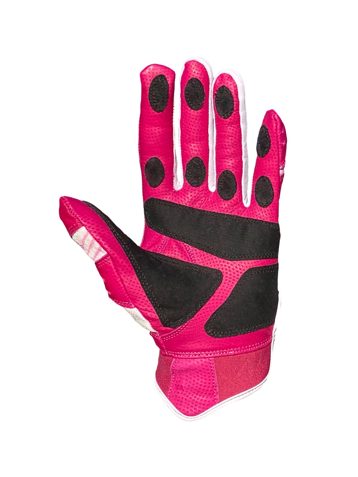 VukGripz Prowler Pink Batting Gloves showing the palm side for enhanced grip and batting performance.