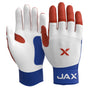 Jax Athletics Batting Gloves USA Pop | Pro Cuff - A pair of JAX brand leather baseball gloves shown against a solid white background, displaying both the back of the left glove and the palm of the right glove.
