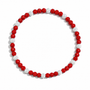 A beaded stretch bracelet featuring alternating red and silver crystal beads, arranged in a circular shape on a plain white background.