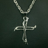 Hockey Slap Shot Cross Necklace White Gold