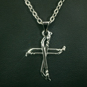 Hockey Slap Shot Cross Necklace White Gold