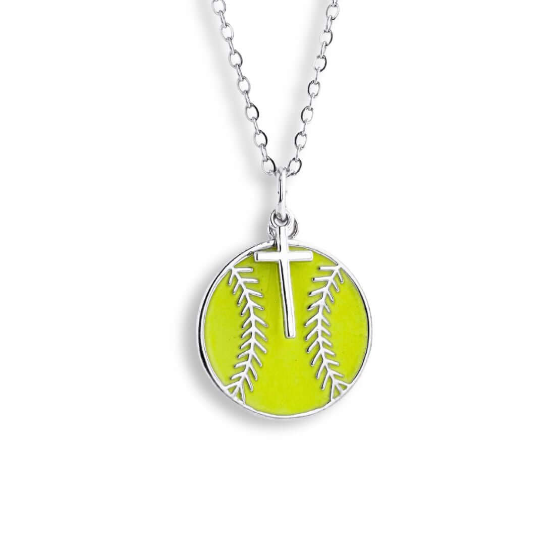 Mini Pink Softball Bat Cross Necklace Gold