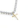 White Iced Out Baseball Bead Necklace With Gold FiveTool Baseball Bat Cross Pendant - AIF EXCLUSIVE