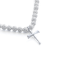 White Iced Out Baseball Bead Necklace With Silver FiveTool Baseball Bat Cross Pendant - AIF EXCLUSIVE