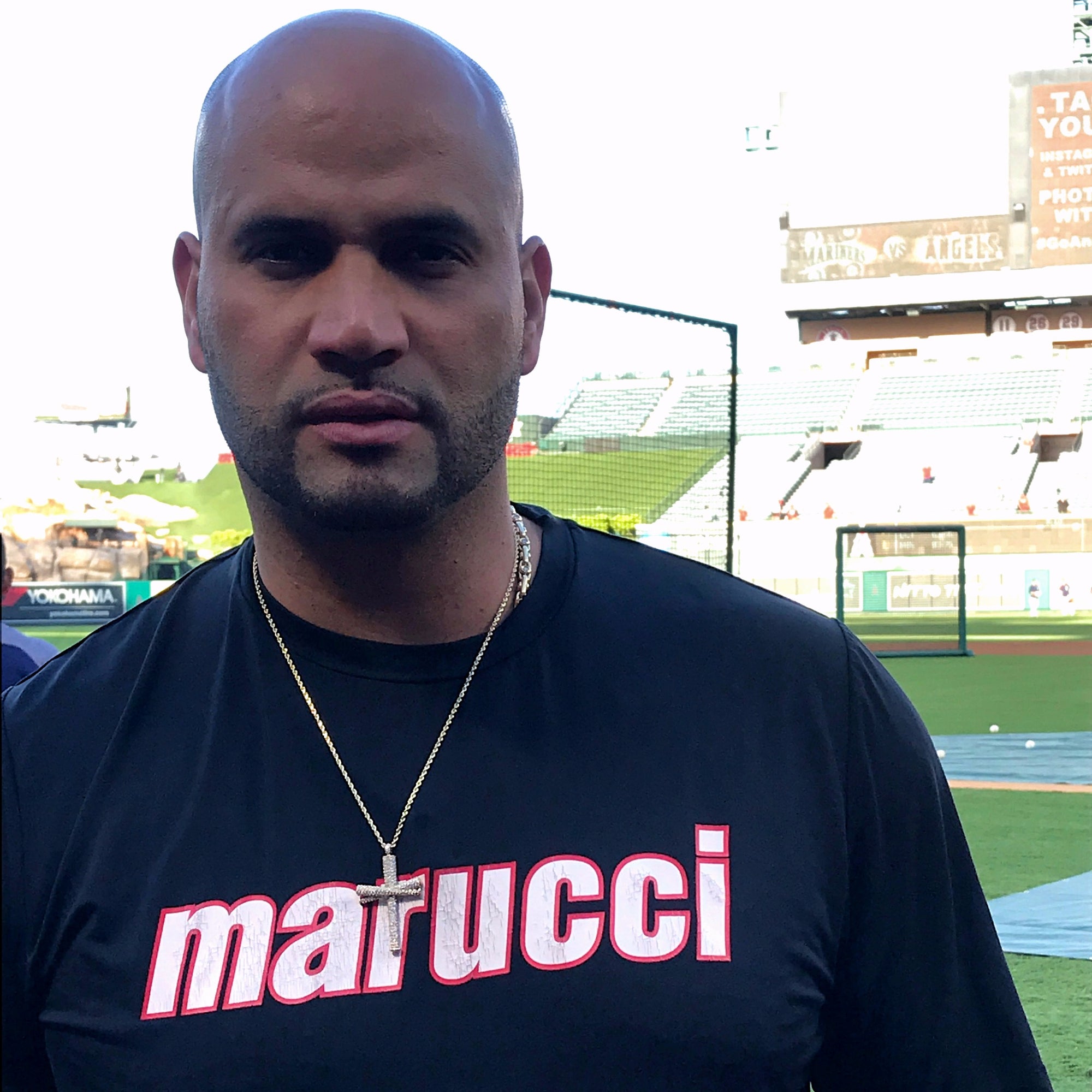 Albert Pujols Wearing All In Faith Baseball Cross Chain and Pendant