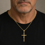 All In Faith yellow gold stainless steel crucifix necklace on person 