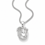 A silver-toned baseball glove pendant necklace on a matching curb chain, set against a clean white background.