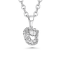 Silver necklace with a baseball glove pendant on a white background