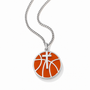 A silver chain necklace with a circular pendant featuring an orange basketball design with a silver cross in the center, shown on a clean white background.