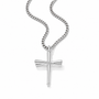 A polished silver cross pendant necklace with a matching curb chain, shown on a clean white background.