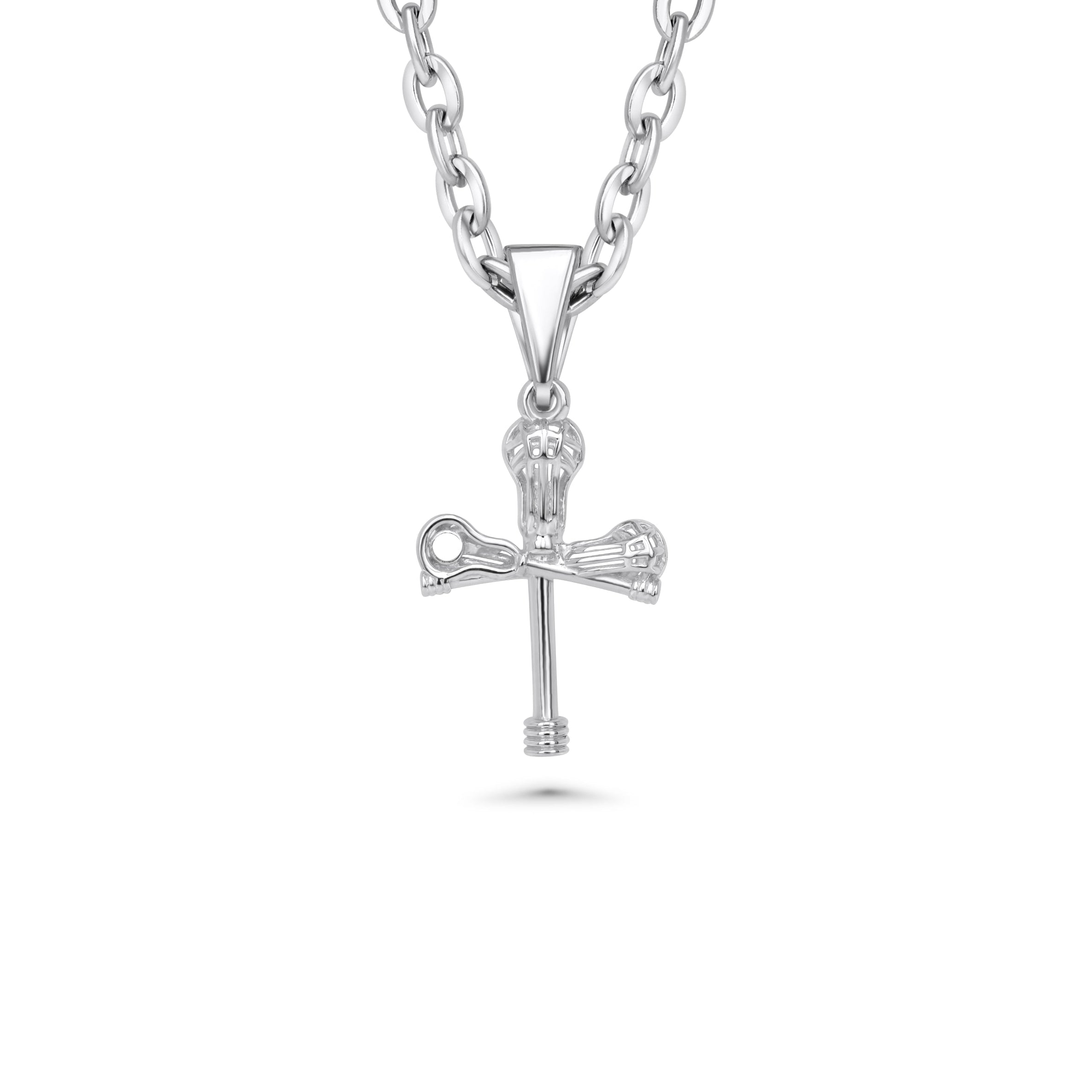 All In Faith Silver Lacross cross pendant necklace on a white background