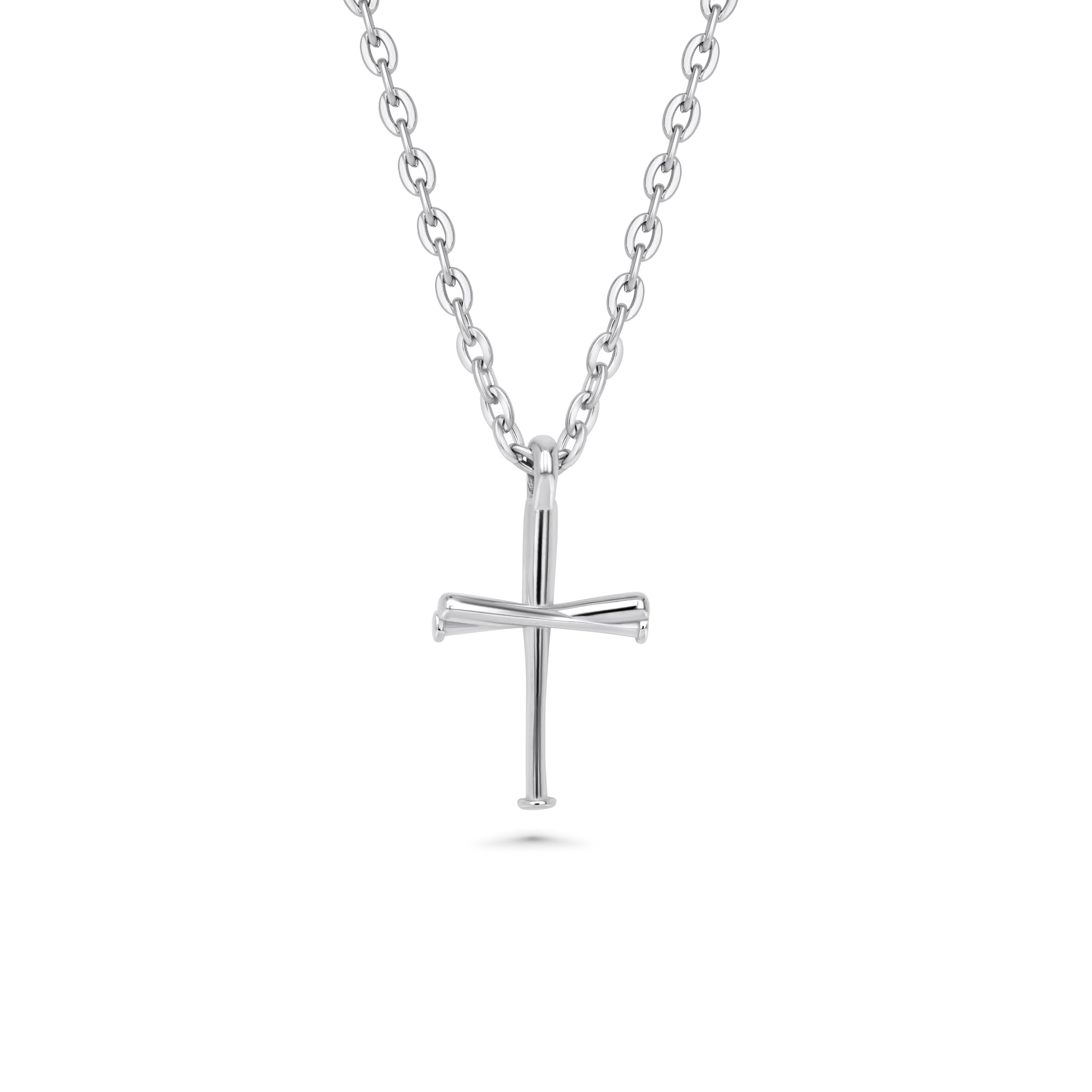 All in Faith Silver baseball cross necklace on a white background