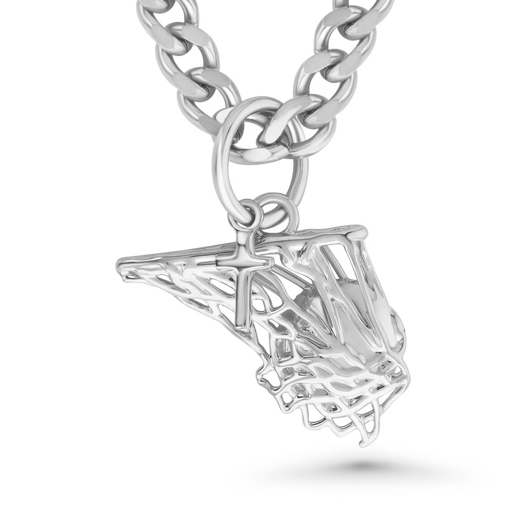 Basketball Net Necklace w/ Dangle Cross Pendant