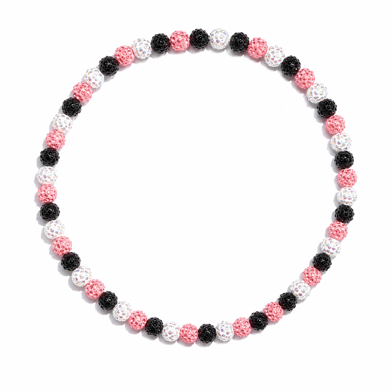 All In Faith Big League Iced Out Baseball Bead Necklace with sparkling black, pink and white beads