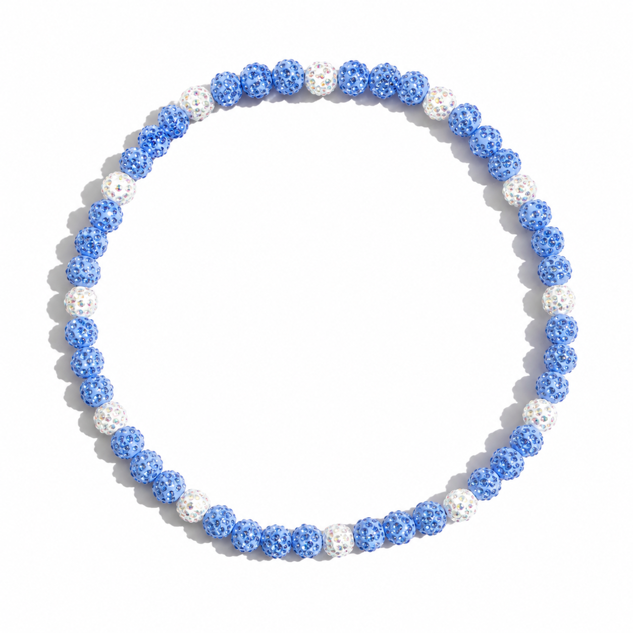 Blue Velocity Iced Out Baseball Bead Necklace | Blue & White