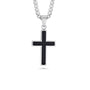 Cross pendant necklace with black carbon fiber inlay on a white background