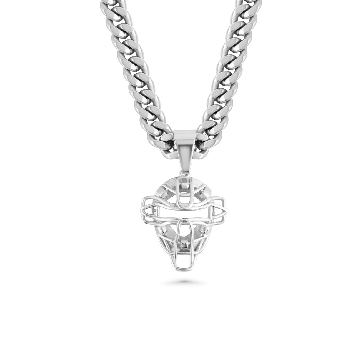 Baseball Catcher's Mask Necklace with 8mm Cuban Link Chain - 