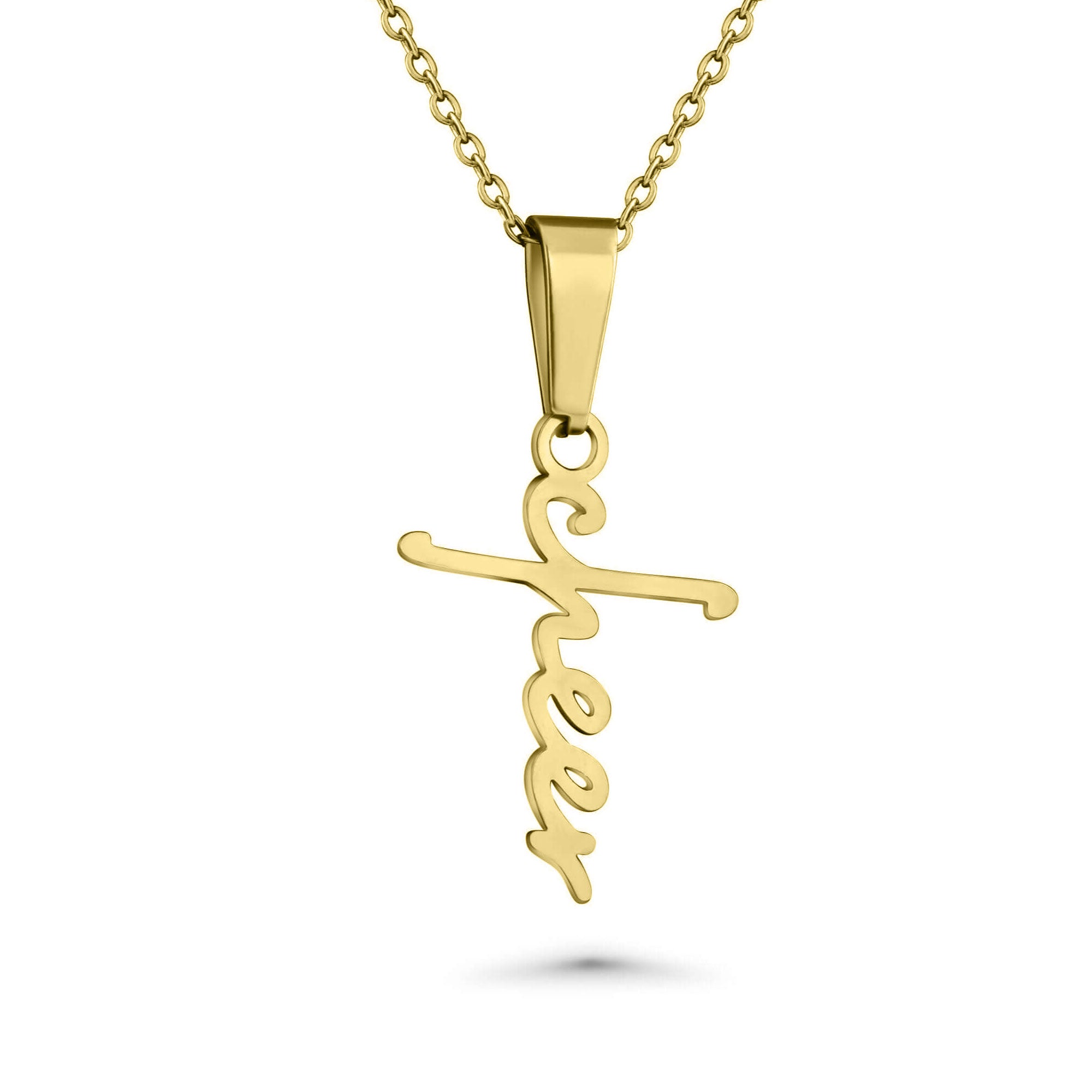 Cheer Script Cross Necklace