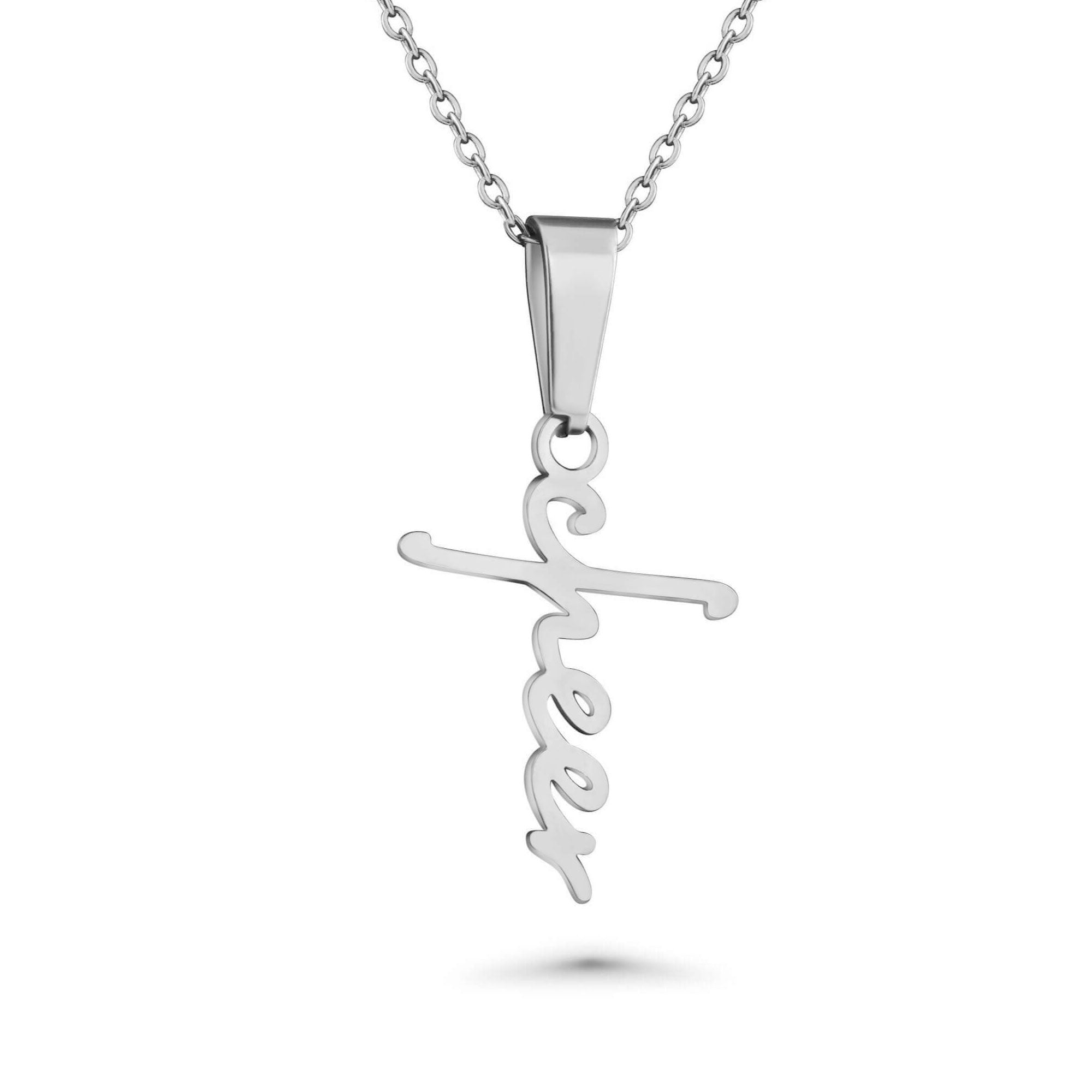 Cheer Script Cross Necklace
