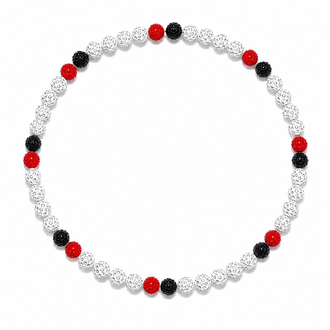 All In Faith Code Red Iced Out Baseball Bead Necklace with sparkling white, black and red beads