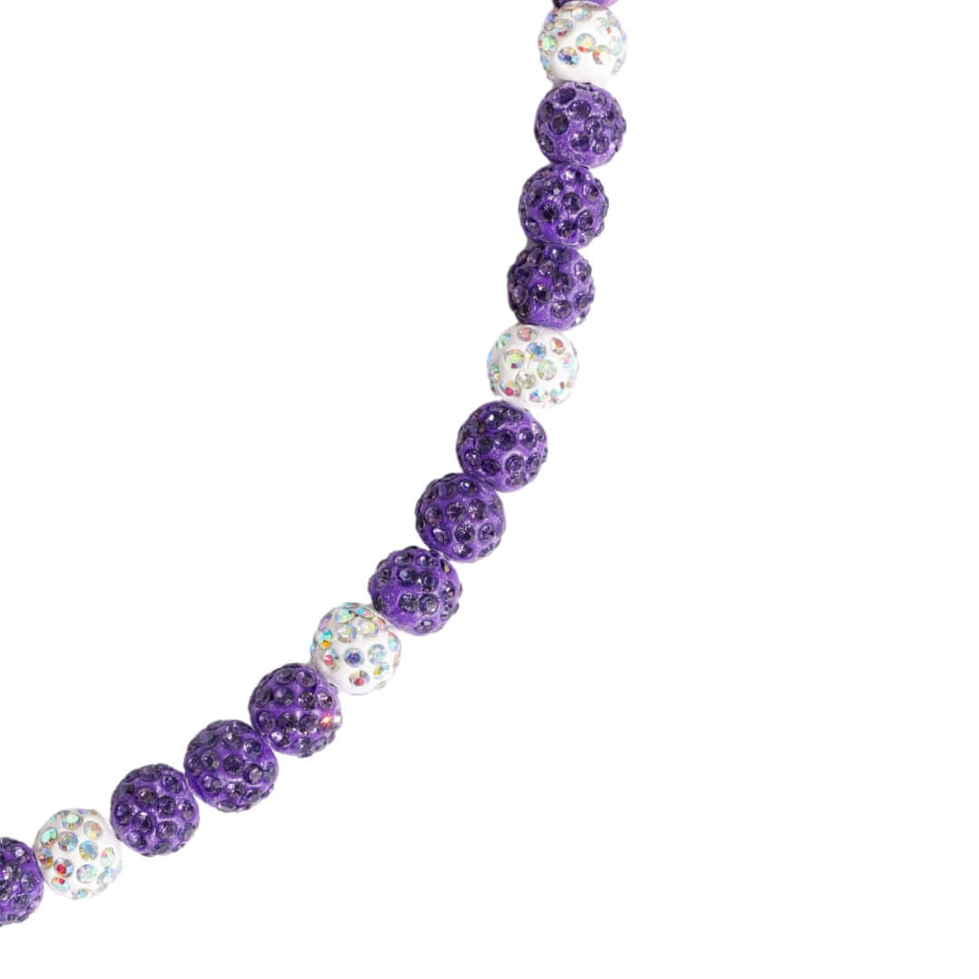 purple and white iced out baseball necklace