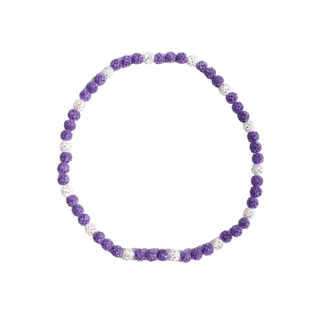 purple and white iced out baseball necklace