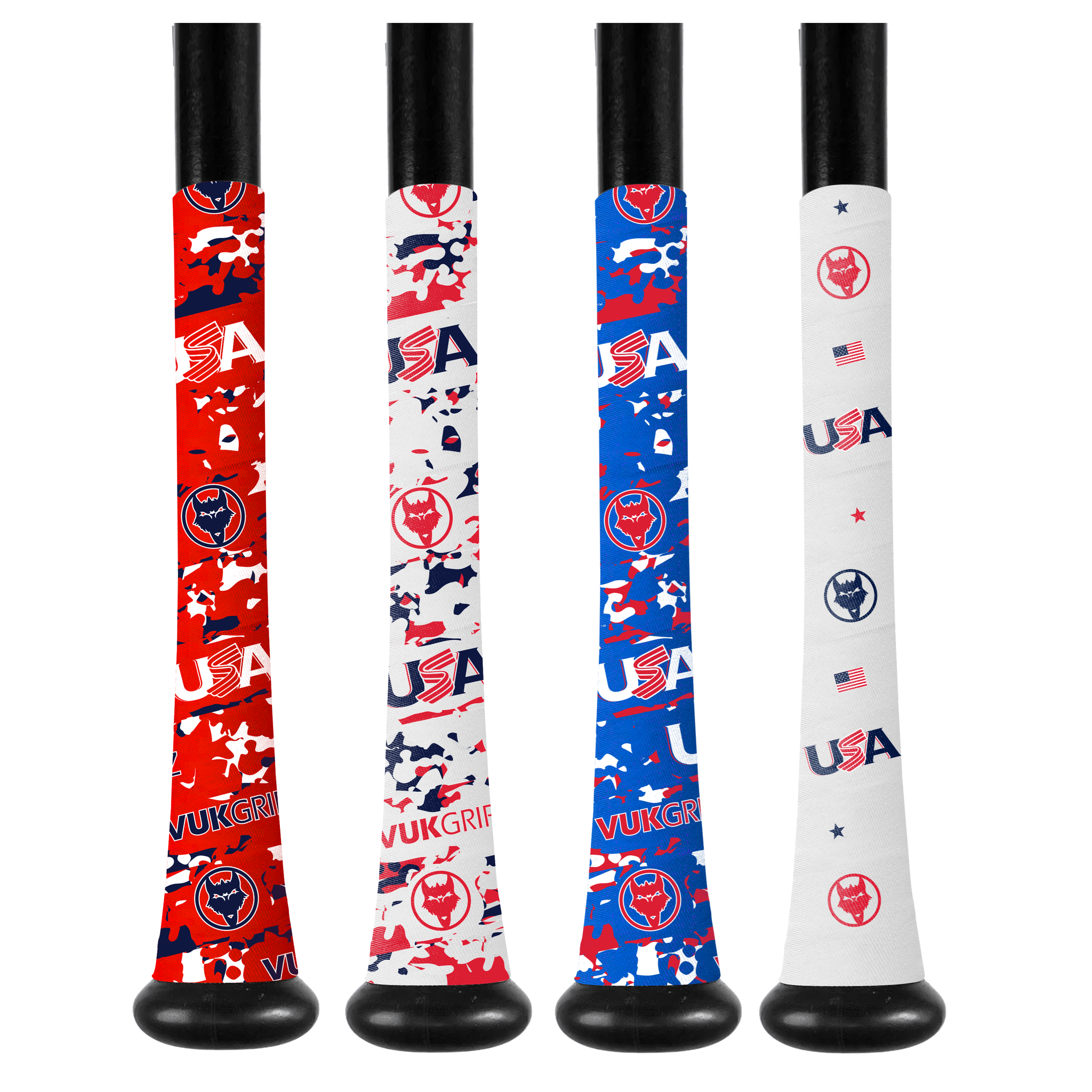 USA Baseball Bat Grip Tape Collection featuring red and blue designs with Team USA logos.