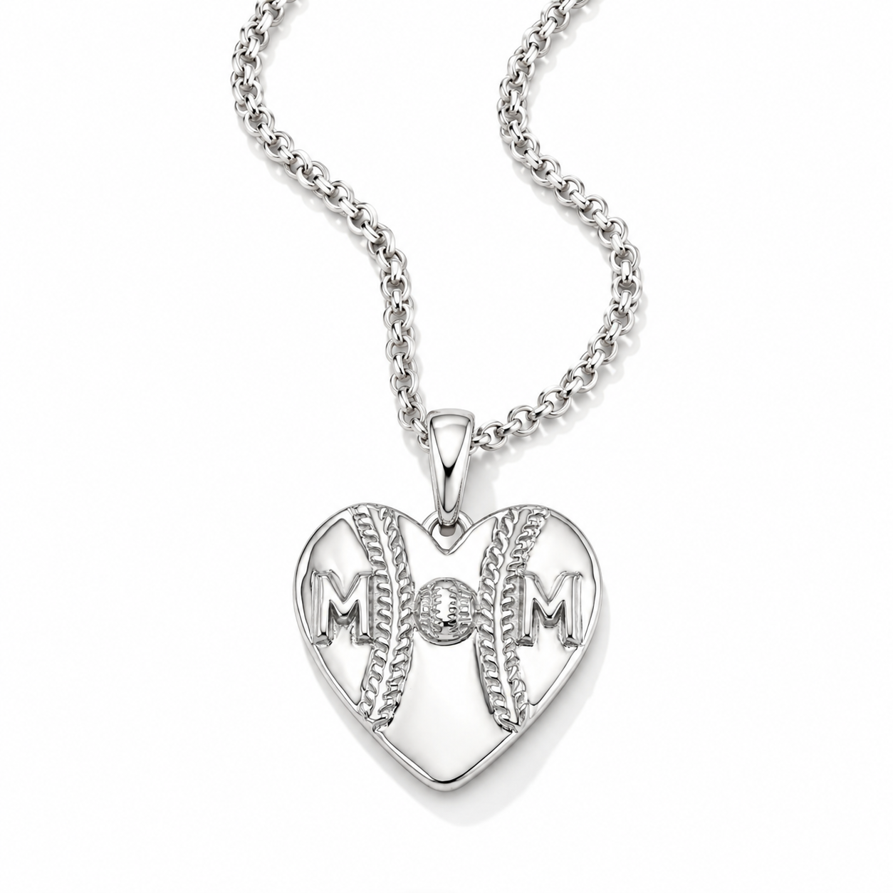 Mom Heart Baseball Necklace
