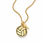 A gold chain necklace featuring a circular pendant with an engraved volleyball pattern and a small gold cross charm, shown on a clean white background.