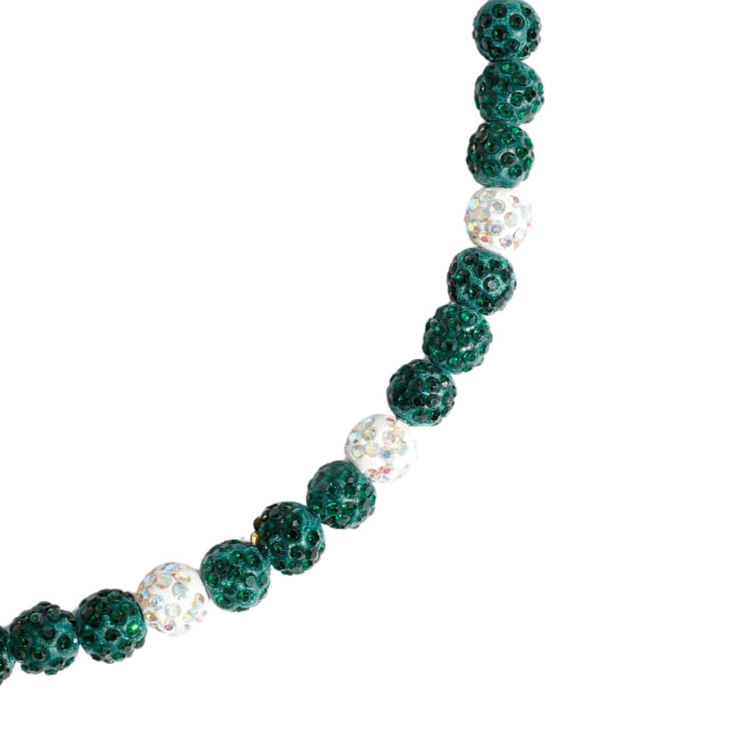 green and white iced out baseball bead necklace
