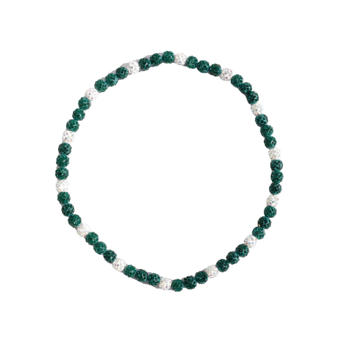green and white iced out baseball bead necklace